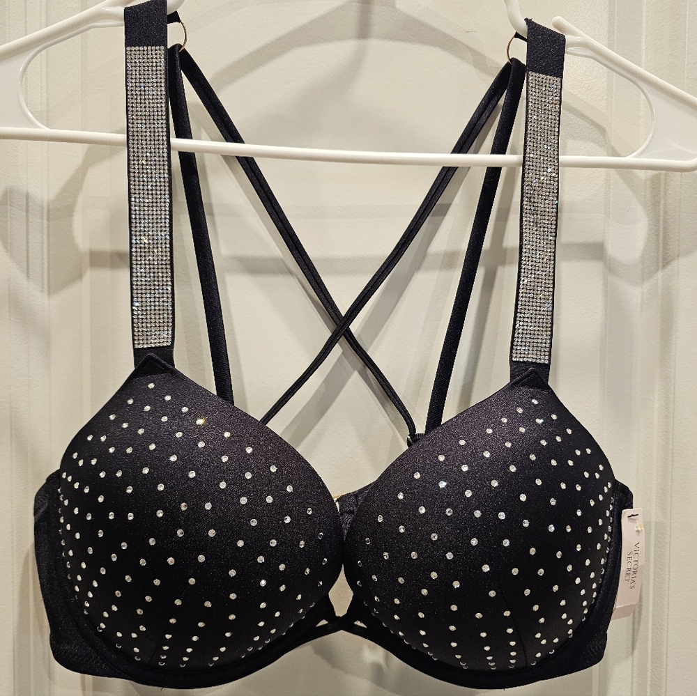 NWT Victoria's Secret Black Bra with Rhinestone  Accents